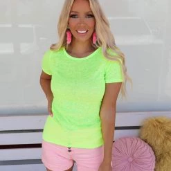 Bibi Apparel Neon Yellow Twisted Back Burnout Top