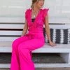 Valentine Apparel Harmony Fuchsia Crochet Jumpsuit