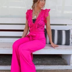 Valentine Apparel Harmony Fuchsia Crochet Jumpsuit