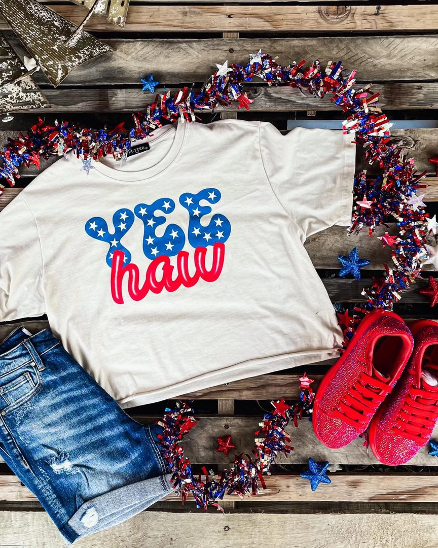 Zutter New Beige "Yee Haw" Graphic Tee Crop Top