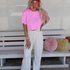 Aakaa Ivory Wide Leg Linen Pants Apparel
