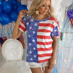 Bibi New Mineral Washed Laser Cut Old Glory Top