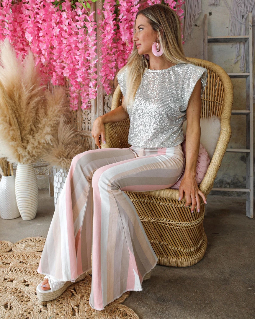 Peach Love Posh Pastel Striped Bell Bottoms