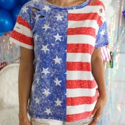 Bibi New Mineral Washed Laser Cut Old Glory Top
