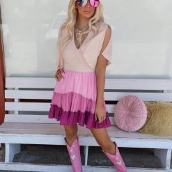 Peach Love Plum Ombre Colorblock Dress