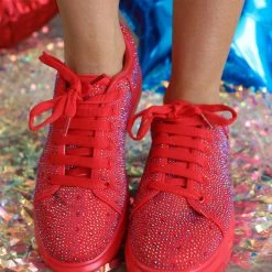 Berness Red Rhinestone Tennis Shoes