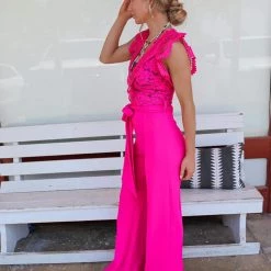 Valentine Apparel Harmony Fuchsia Crochet Jumpsuit