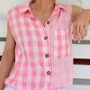 Bibi Clara Blush Vintage Plaid Sleeveless Top Apparel