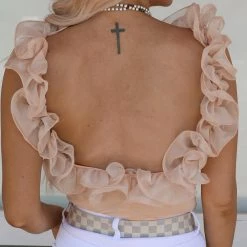 Bibi Allanah Oatmeal Ruffle Neckline Tank Top