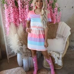 MS Lin Pastel Striped T-Shirt Dress Apparel