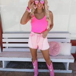 Blue B Ada Pink Colorblock Denim And Rhinestone Shorts New