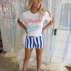 Saints & Hearts New Ariella Blue And White Striped Shorts