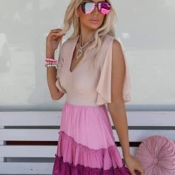 Peach Love Plum Ombre Colorblock Dress