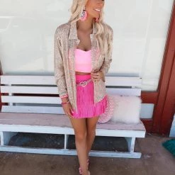 POL New Gold Sequin Button Up Shirt