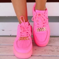 Berness New Neon Pink And Gold Chain Tennis Shoes
