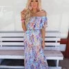 The Lace Cactus New Mint Floral Off Shoulder Maxi Dress