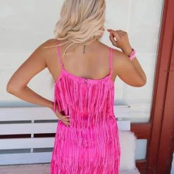 Main Strip Sadie Fuchsia Fringe Mini Dress New