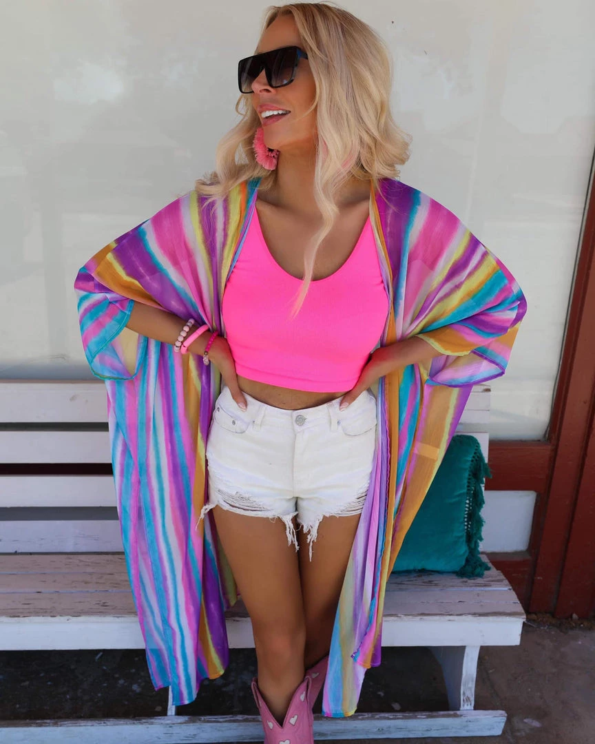 The Lace Cactus Purple Striped Oversized Kimono