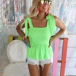 Bibi New Lillie Neon Lime Peplum Tank
