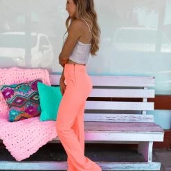 Venti 6 Neon Coral High Waist Pintuck Trousers New