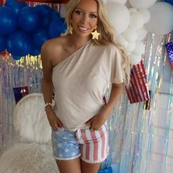 Bibi New Taupe One Shoulder Top