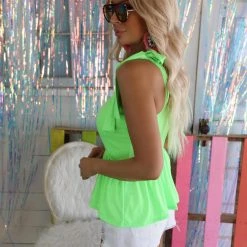 Bibi New Lillie Neon Lime Peplum Tank