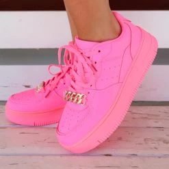 Berness New Neon Pink And Gold Chain Tennis Shoes