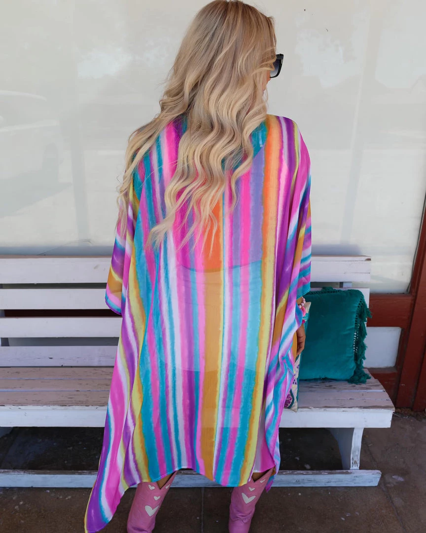 The Lace Cactus Purple Striped Oversized Kimono