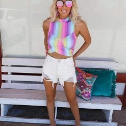 Peach Love New Barbara Rainbow Sleeveless Crop Top