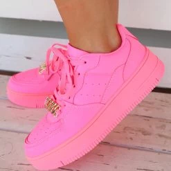Berness New Neon Pink And Gold Chain Tennis Shoes