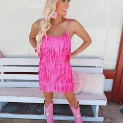 Main Strip Sadie Fuchsia Fringe Mini Dress New