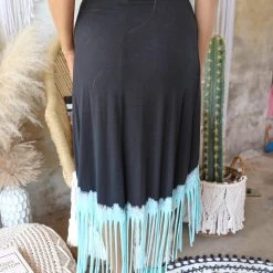 T Party New Black And Turquoise Asymmetrical Fringe Skirt