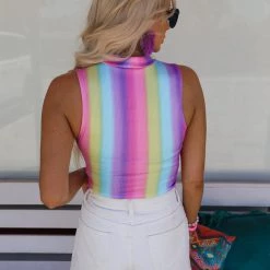 Peach Love New Barbara Rainbow Sleeveless Crop Top