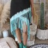 T Party New Black And Turquoise Asymmetrical Fringe Skirt