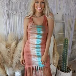 Blue Buttercup Mocha Tie Dye Fringe Dress