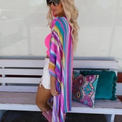 The Lace Cactus Purple Striped Oversized Kimono