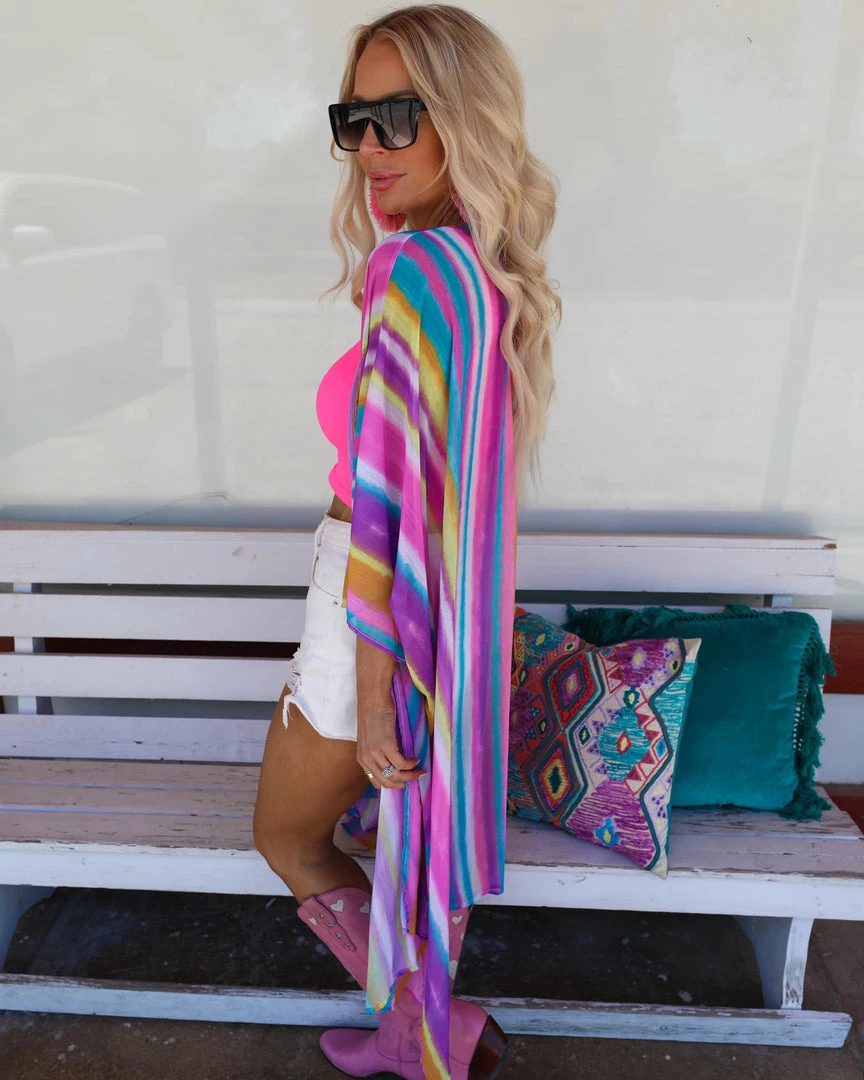 The Lace Cactus Purple Striped Oversized Kimono