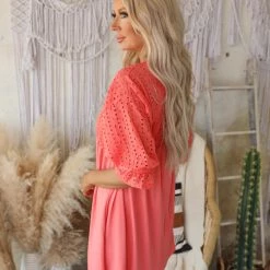 The Lace Cactus Candice Coral Eyelet Dress New