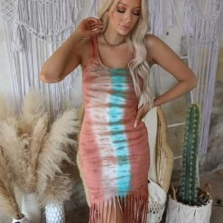 Blue Buttercup Mocha Tie Dye Fringe Dress