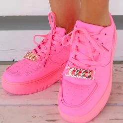 Berness New Neon Pink And Gold Chain Tennis Shoes