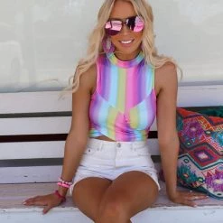 Peach Love New Barbara Rainbow Sleeveless Crop Top