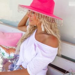 Blue B New Hot Pink Rhinestone Fringe Cowboy Hat
