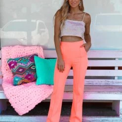 Venti 6 Neon Coral High Waist Pintuck Trousers New
