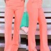 Venti 6 Neon Coral High Waist Pintuck Trousers New