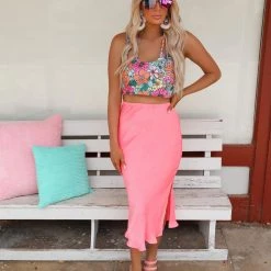 Bucket List New Julianne Neon Pink Midi Skirt