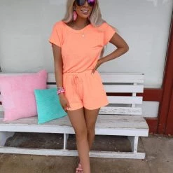 Cherish New Andrea Neon Orange Romper