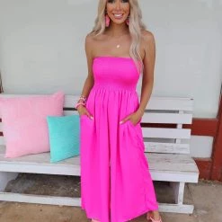 Bucket List Neon Fuchsia Wide Leg Jumpsuit New