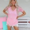 Bibi New Pink Sheer Leopard V-Neck Tee