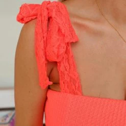 Bibi New Neon Orange Waffle Knit Tank Top