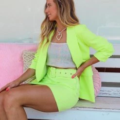 Venti 6 Chandler Neon Lime Belted Skirt New